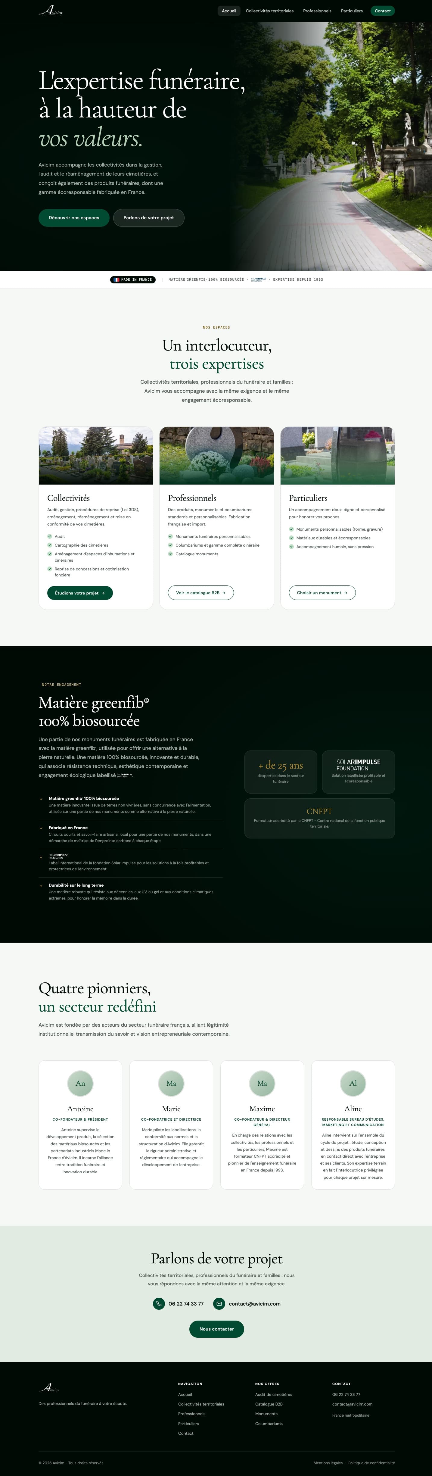 Le site d'Avicim, de l'en-tête au pied de page